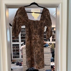 Ganni Long Sleeve Floral Dress in Brown